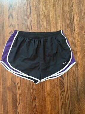 Nike Women’s Black & Purple Athletic Running Shorts with White Trim